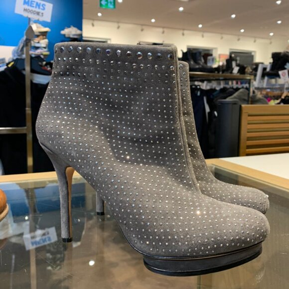 BCBG MaxAzria Grigio Studded Kid Suede Leather High Heel Bootie Grey - Size 9 - Picture 3 of 7